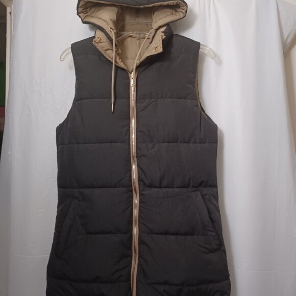 SNOBBISH COLLECTION REVERSIBLE WINTER PUFFER VEST REMOVABLE HOOD BLACK/BEIGE - Picture 10 of 10